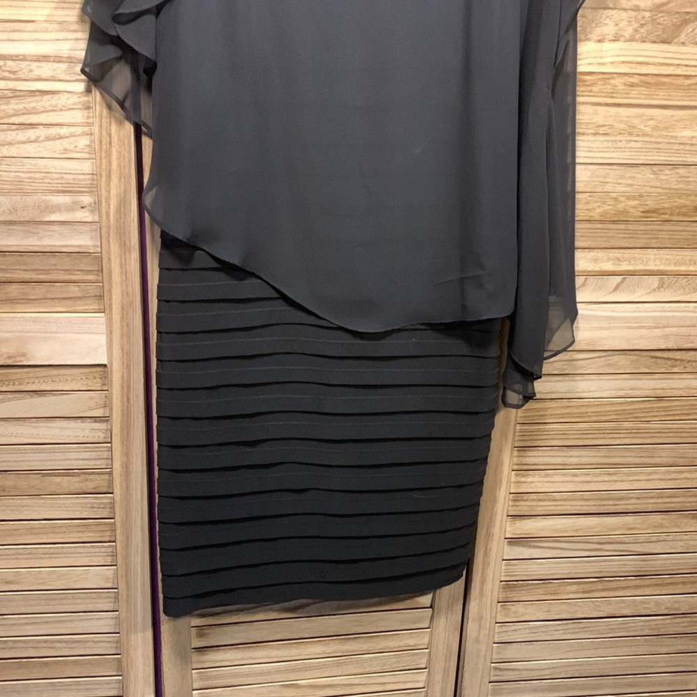 B & A By Betsy & Adam Chiffon Capelet Sheath  Black Lined Dress Size 6 - Picture 3 of 10